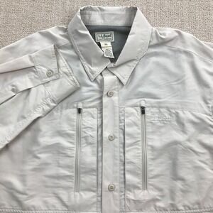 LL Bean Shirt Men's 2XL XXL Beige No Fly Zone Vented Nylon Fishing Button Up